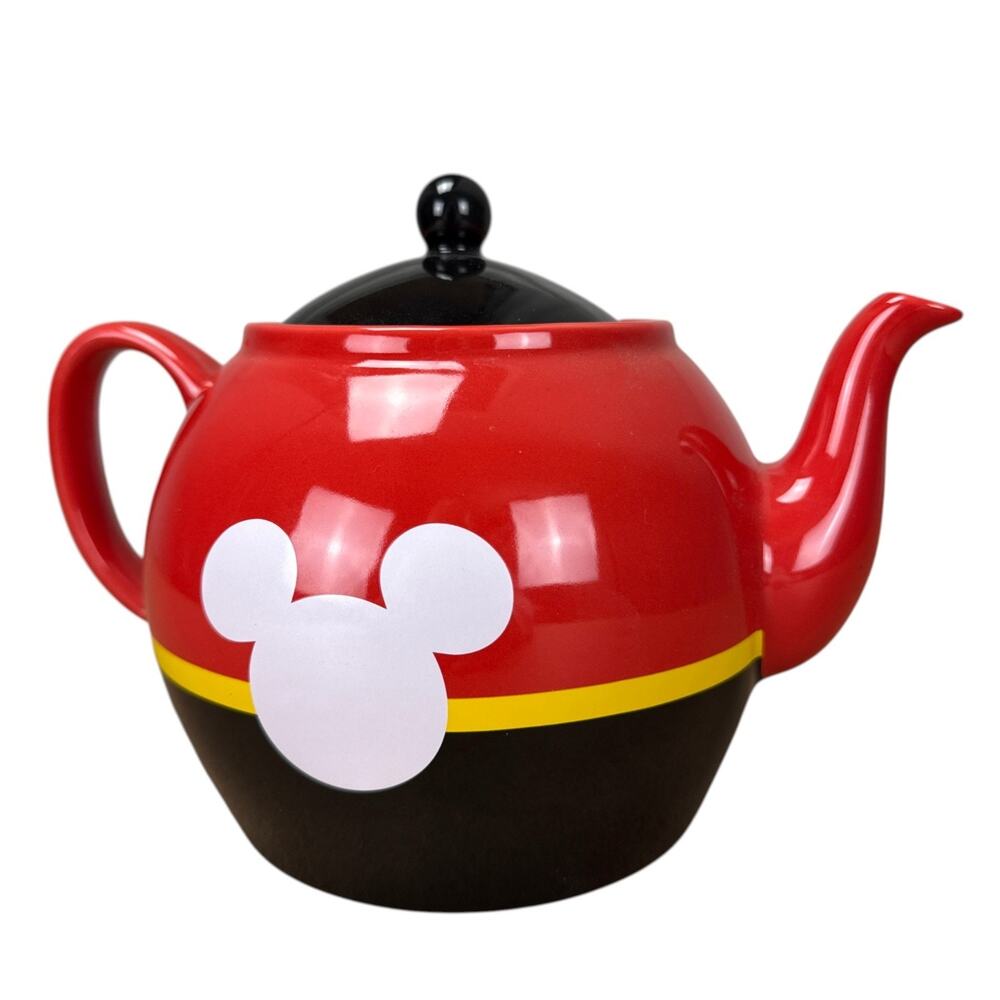 Mickey Mouse Disney Parks Teapot Ceramic Red Black Yellow Vintage Style
